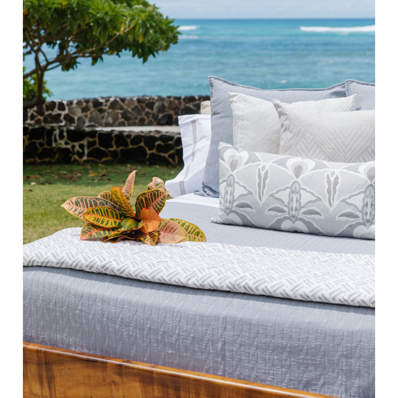 Cotton Matelassé Herringbone Coverlet in Palm, Gray, Queen