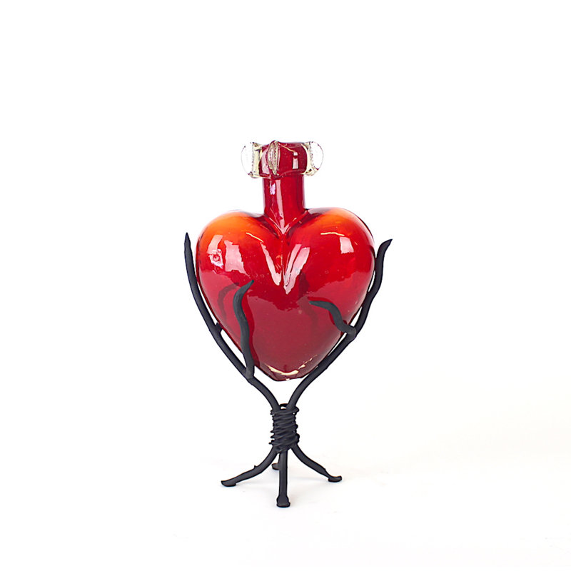 Anjalie Handmade Glass Decorative Bottle, 8" H x 5" W x 3" D, Red