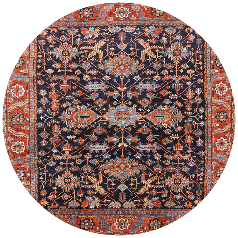 Tapis oriental rouge et bleu, Rond 3 pi
