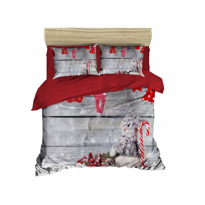 Bruton Red/Grey Microfibre 140 TC 3 Piece Duvet Cover Set