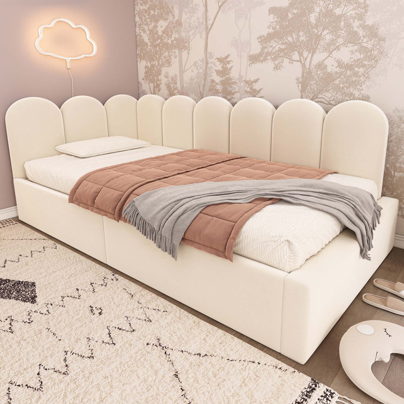 Lit de jour rembourré avec rangement et structure à lattes en métal, un canapé-lit multifonctionnel idéal pour les petits espaces et le repos confortable