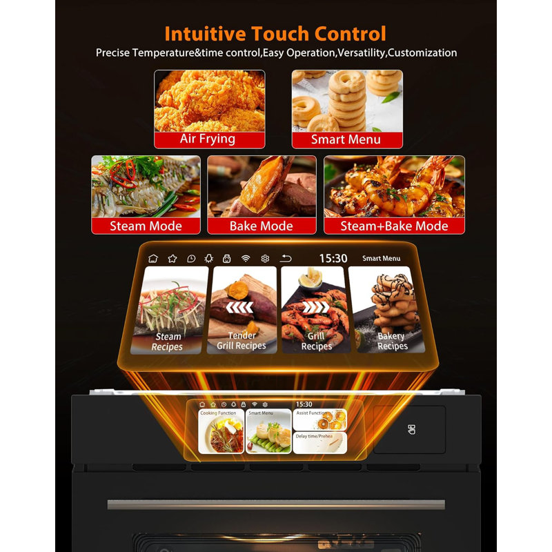 24" Built-In Electric Single Wall Oven - 2.5 Cu. ft Convection Oven with 8 Cooking Modes, 108 Smart Menus, Advanced TFT Screen, Timer, Safety Lock, 3000W, 240V, Stainless Steel and Black Finish
