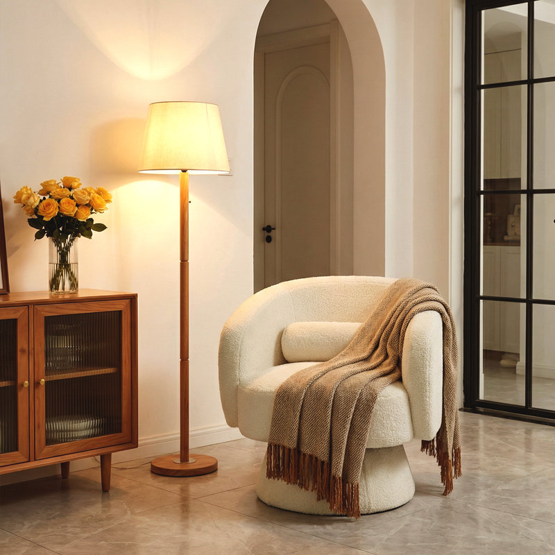Fauteuil demi-tonneau moderne pivotant à 360 ° avec coussin décoratif Modern, White Teddy