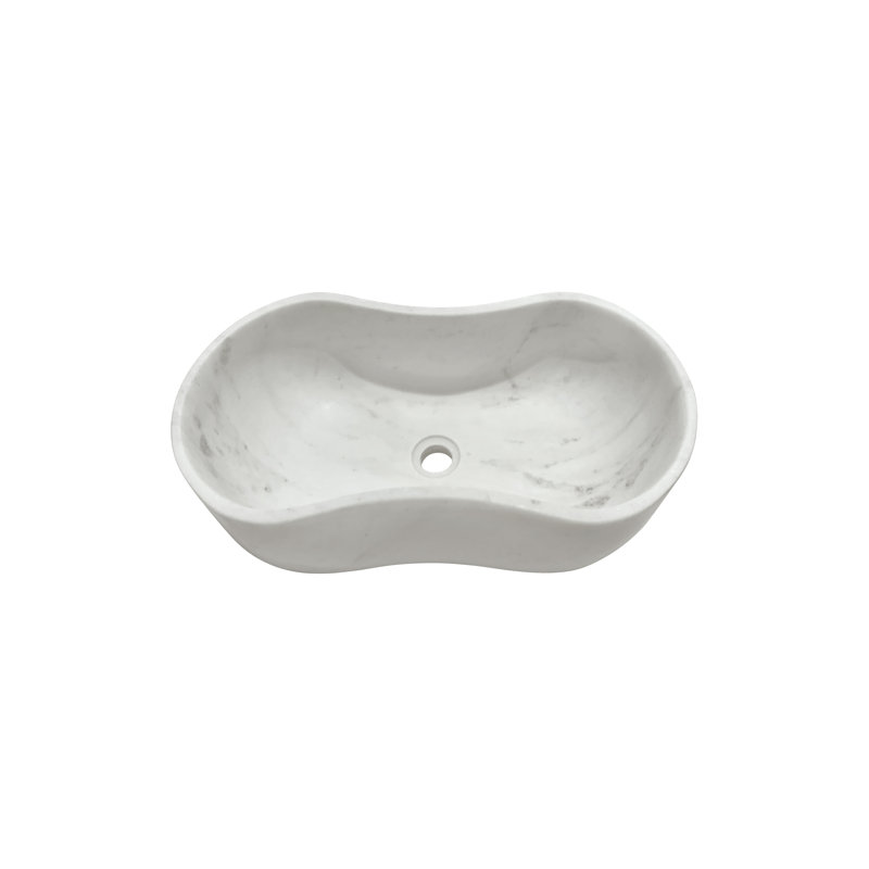 Thalia Wavy Natural Marble Durable Construction Vessel Bathroom Sink, White
