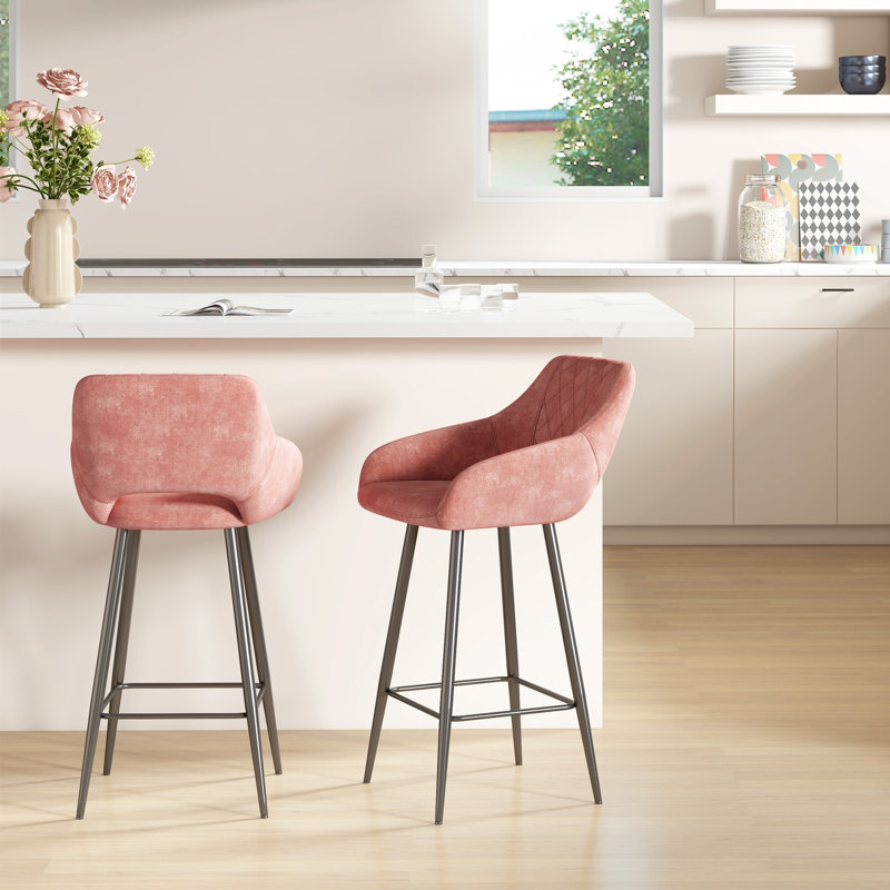 Orduna Upholstered Counter Stool with Metal Frame, Pink