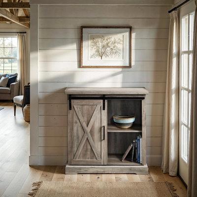 Stotfold Sliding Barn Door Accent Cabinet Server
