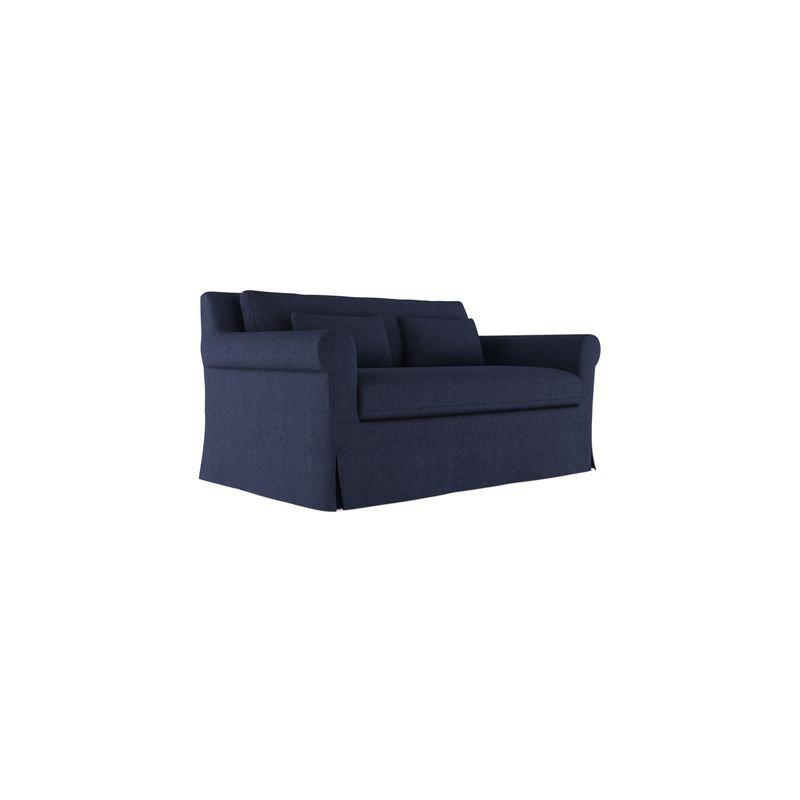 Ludlow Rolled-Arm Skirted Loveseat, Weathered, 34" H x 60" W x 42" D, Box Weave Linen Silver Streak