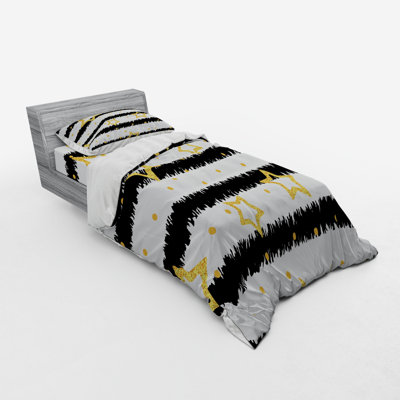 Ensemble de housse de couette moderne en microfibre noir / blanc / jaune