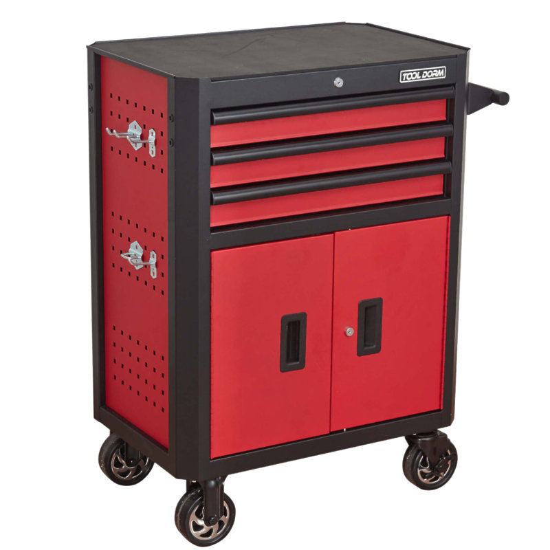 Coffre à outils roulant durable à 3 tiroirs de 28 pouces avec système de verrouillage et roulettes pour un rangement efficace dans les garages et les entrepôts