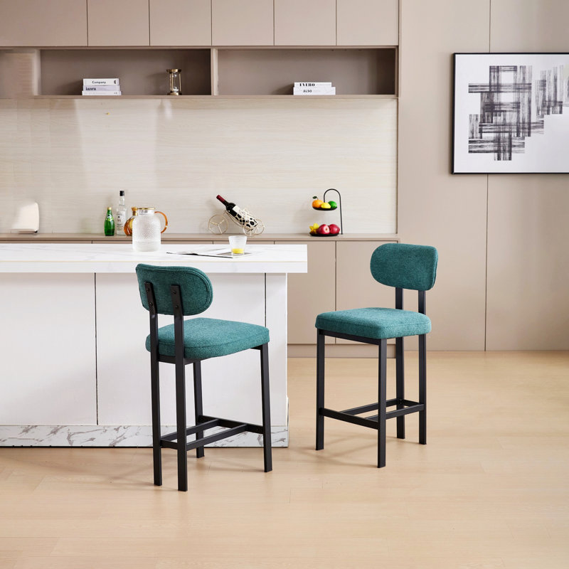 Set Of 2 Bar Stools, Upholstered Counter Height Barstools, Kitchen Chairs With Metal Legs, Vert antique