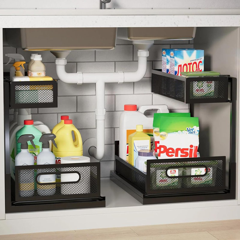 2-Pack 2-Tier Under Sink Pull-Out Organizer, Metal Sliding Drawers For Kitchen, Bathroom, Or Pantry