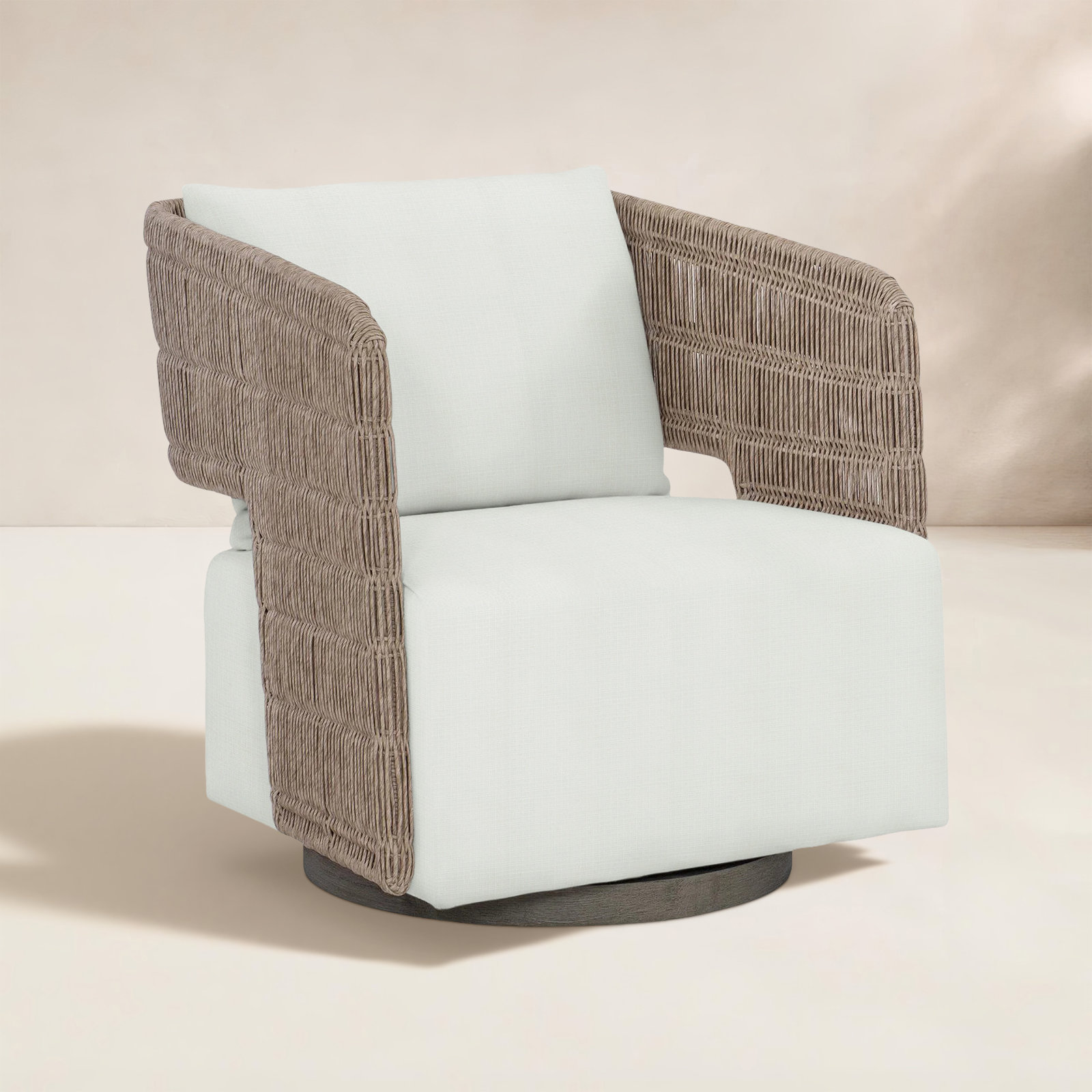 Maldives Swivel Patio Lounge Chair, Cream Linen 6025-002
