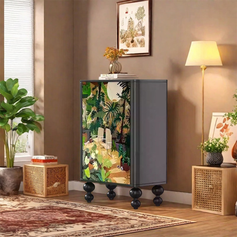 Armoire de rangement en noyer avec poignées en métal