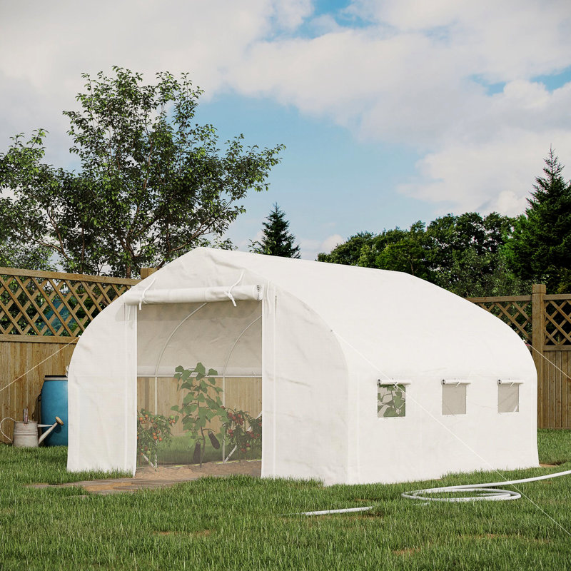 11.4'L X 9.8'W 6.6'H Walk-In Tunnel Greenhouse, Galvanized Steel, Zippered Door, 7 Windows, Sidewalls, Block, Plant Nursery Greenhouse With 11.5'X10'x6.5', Mesh Blocking, 85% Sunlight
