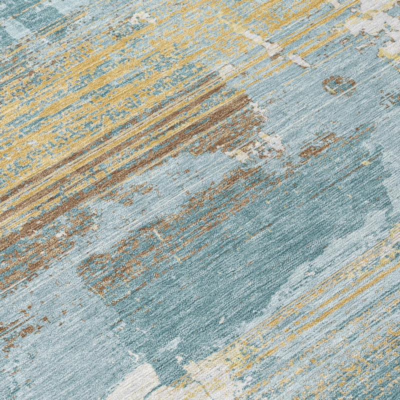 Tapis abstrait lavable à la machine intérieur / extérieur ACN2646, Sarcelle, 8 pi x 10 pi