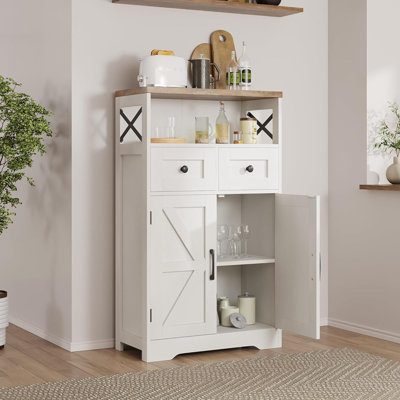 White Storage Cabinet With Doors And Drawers – Freestanding Kitchen Pantry Hutch For Kitchen, Laundry, Living Room, Or Bedroom