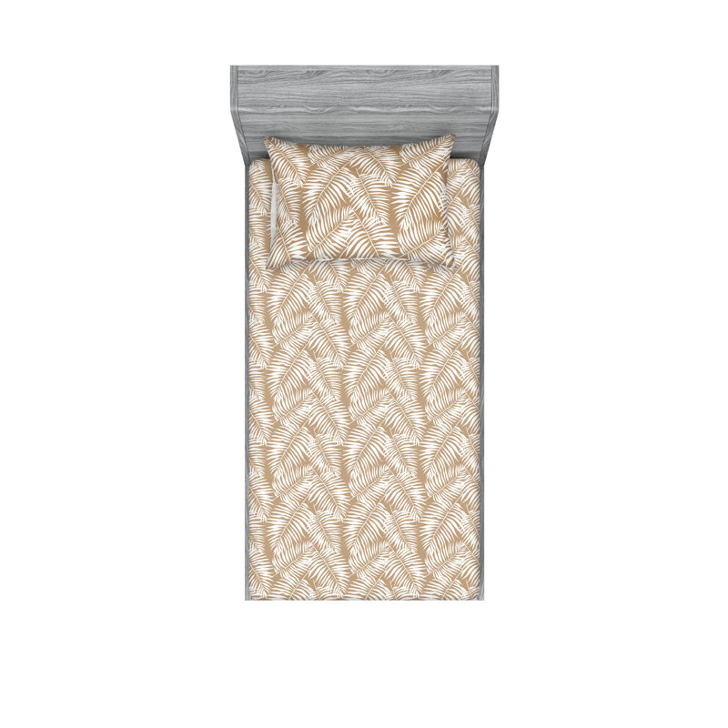  Ensemble de draps en microfibre Floral, Brun pâle, Ensemble de draps pour lit simple avec 1 taie d'or