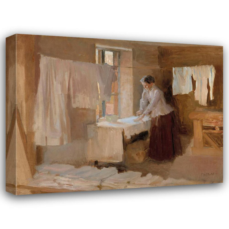 «Woman Ironing, Study for the Washerwomen» par Albert Edelfelt, reproduction d'art sur toile tendue avec châssis