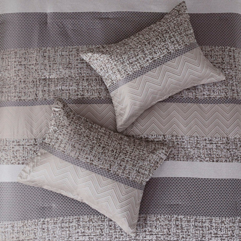 Ensemble d'édredon en jacquard gris / taupe 7 pièces - Grand