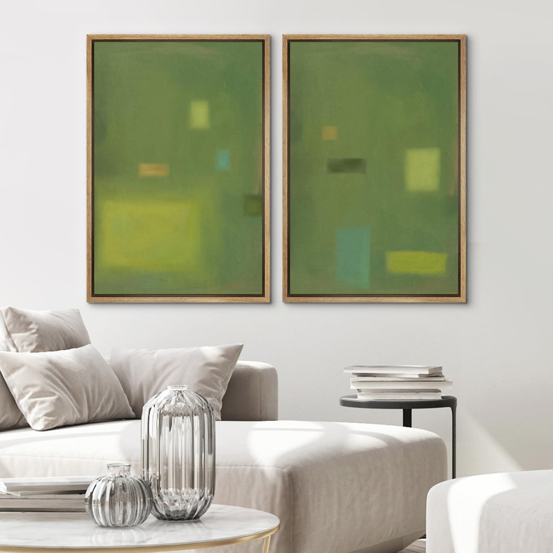 Emerald Green Pastel Color Field Landscape Art, Green Wall Decor, Modern Abstract 2 pièces, Naturel, H 36 po x l 24 po