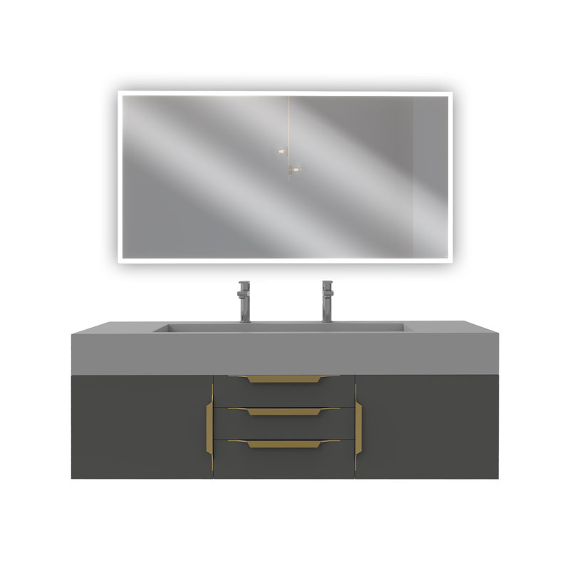Ensemble de meuble-lavabo simple mural 60 "avec miroir Nile, gris, Bleu, Or