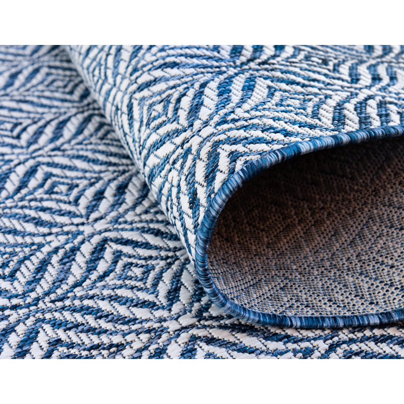 Lithonia Blue/Ivory Indoor/Outdoor Rug, Rectangle 4'1" x 6'1"