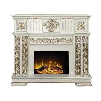 59 Inch Classical Electric Fireplace, Carved, Remote