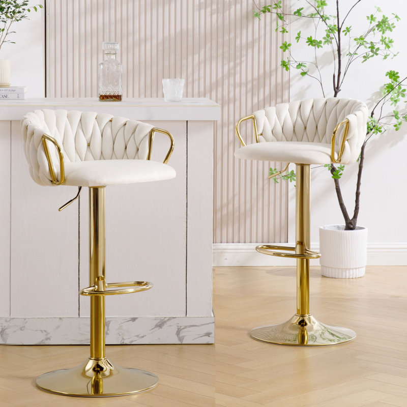 Tabouret de bar pivotant à hauteur ajustable, Crème, crème