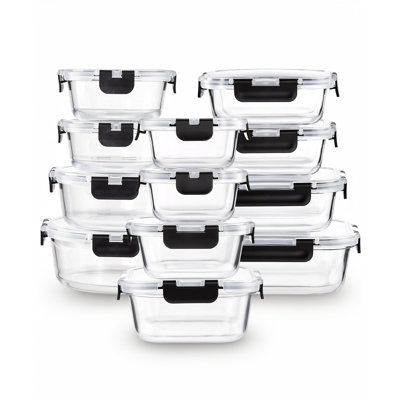 24-Piece Borosilicate Glass Food Storage Containers with Snap Locking Lids Microwave Safe Airtight Meal Prep BPA-Free