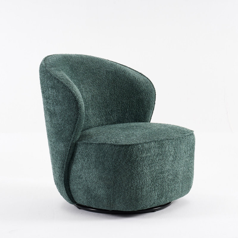 Maresia Oversized Fully Assembled Swivel Chairs, Boucle Upholstered Swivel Barrel Chair, Large Accent Chair, Green Swivel