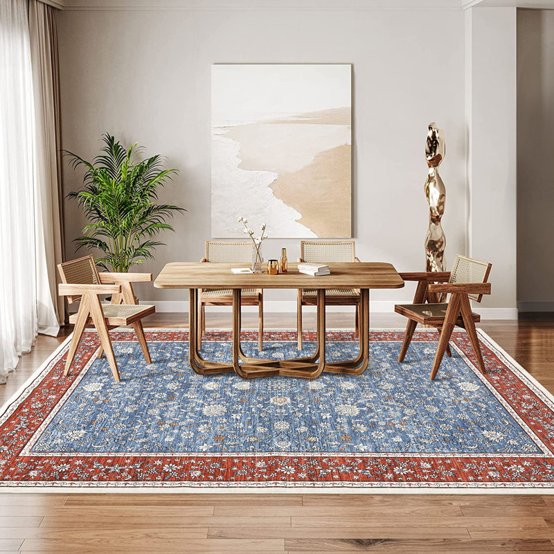 Area Rug for Living Room Vintage Washable Area Rug  – Low Pile Non-Slip Carpet – Soft Vintage Bedroom & Dining Room Floor Mat – Large Home Office Decor