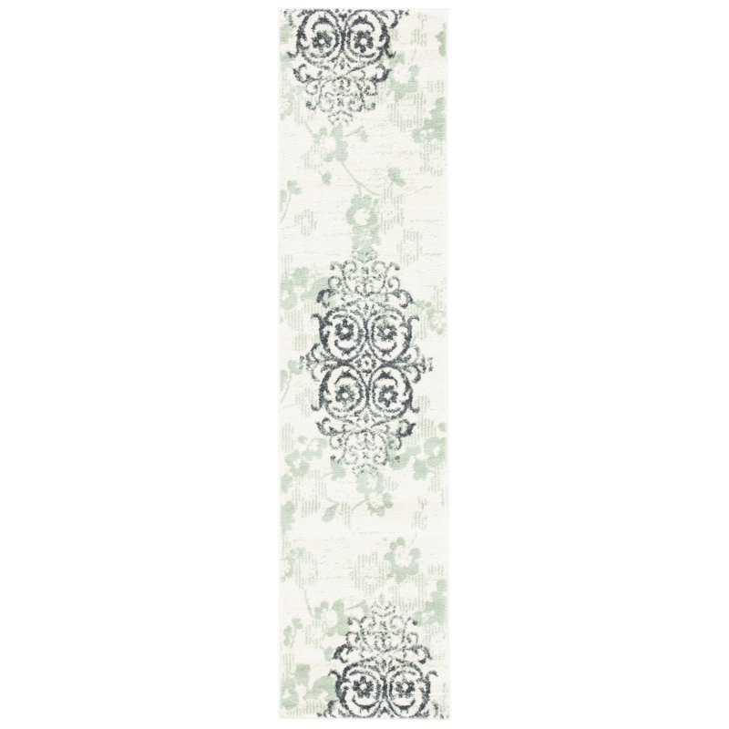 Tapis ivoire / vert / noir Agathla, Tapis de couloir 2 pi 6 po x 8 pi