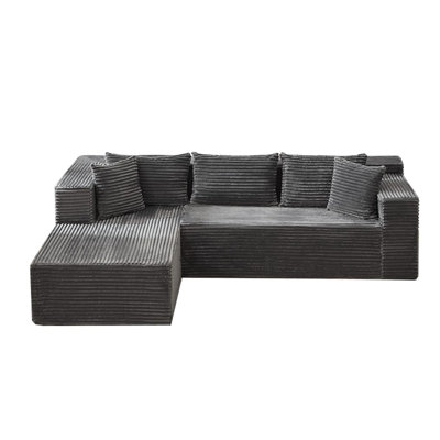 Canapé modulaire en L de 106 po avec méridienne modulaire en L, siège rembourré en velours côtelé et canapé sans assemblage pour salon