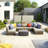 Outdoor Wicker Coffee Table, Modern Cube Design Patio Table with Tempered Glass Top
