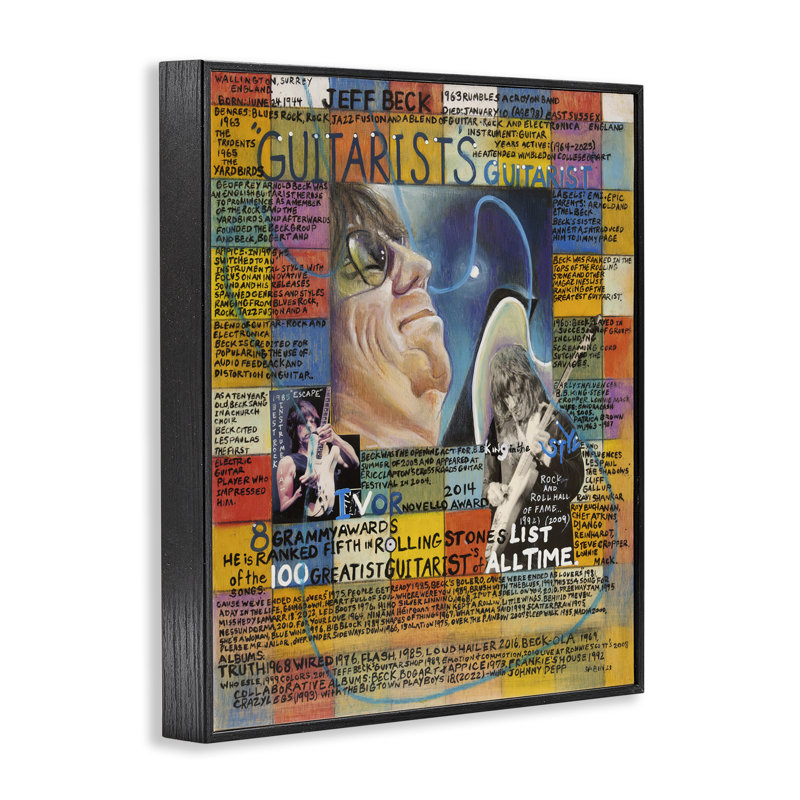 Jeff Beck, collage, estampe numérique par Sabin, H 30 po x l 24 po, Giclée encadrée noir minuit