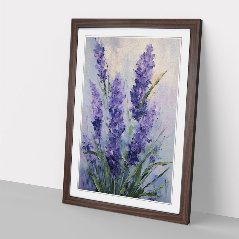 Lavender Flower Gestural - Single Picture Frame Print on Wood, Walnut, 34cm H x 25cm W x 2cm D
