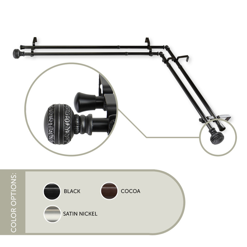 Tringle à rideaux d'angle pour fenêtre double, L 120 po x l 70 po, Noir