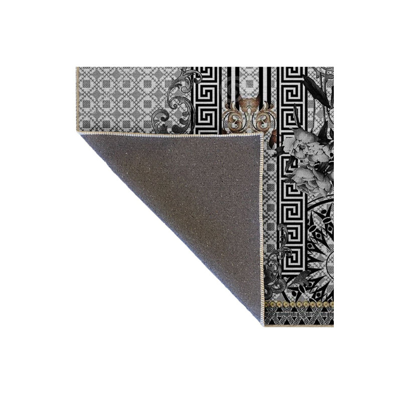 Tapis décoratif lavable à la machine noir à motif floral noir, Sous-tapis rectangulaire 5 pi 1 po x 7 pi 7 po inc