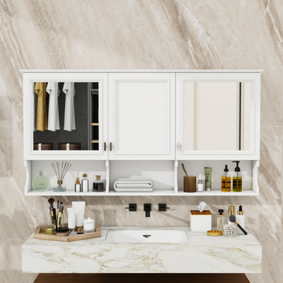 Armoire à pharmacie murale avec miroir, tablette et portes