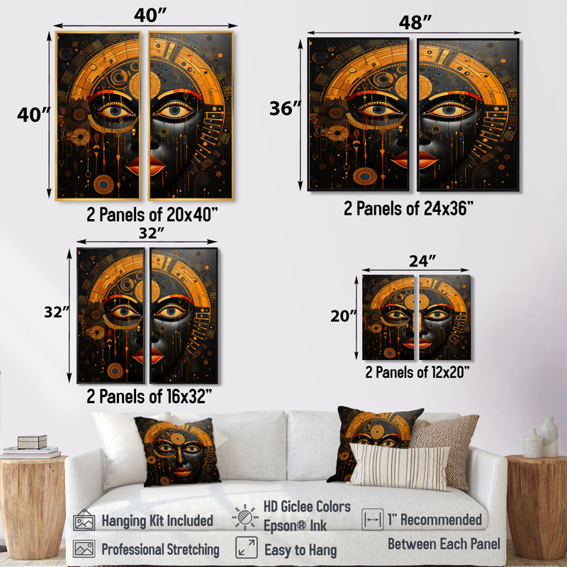 Art mural tribal africain, H 36 po x l 48 po, Impression encadrée flottante, Brun