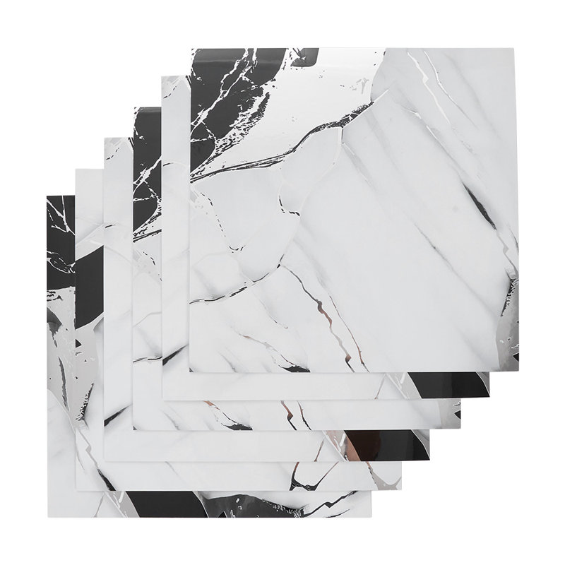 10Pcs Self-Adhesive Marble Pattern Wall Tile Stickers, Black/White