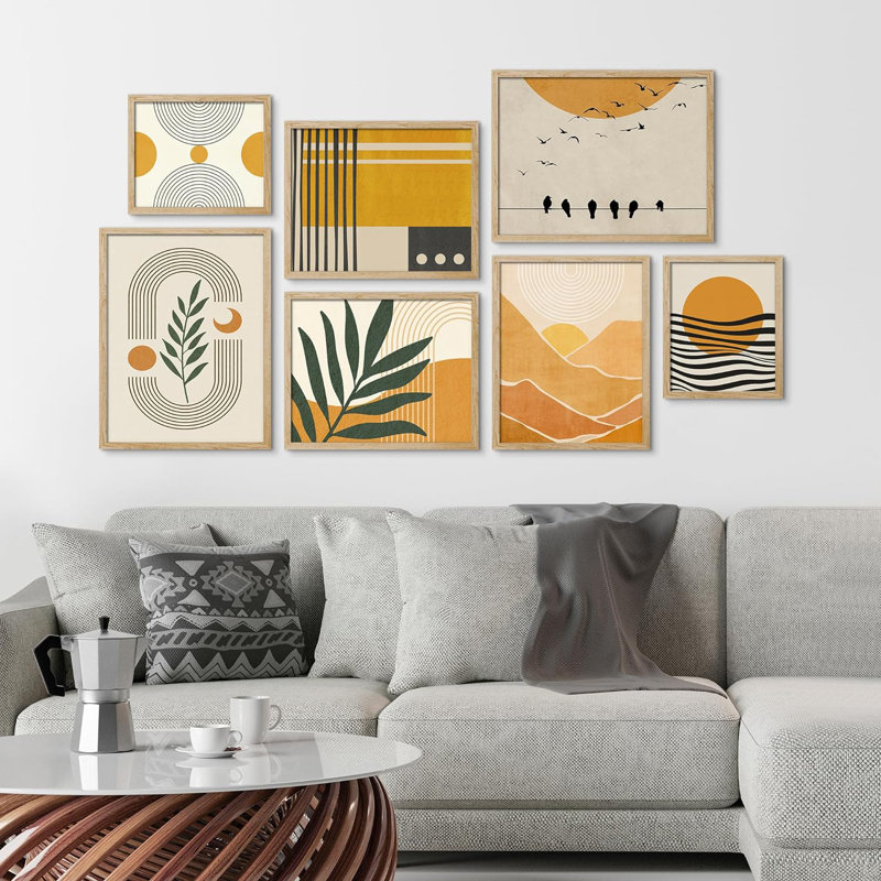 Collage Mid-Century Pastel Circle Plants Abstract Modern Art Boho For Living Room, Room, Office, encadré sur papier, 7 pièces