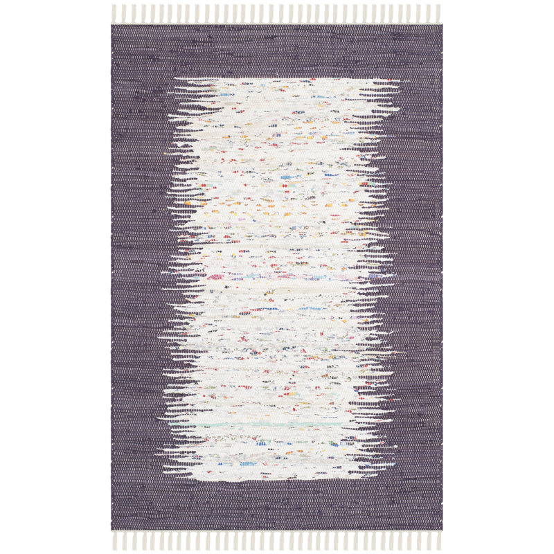 Tapis mauve / blanc en coton tissé à plat à la main Paynter, Rectangle 3 pi x 5 pi