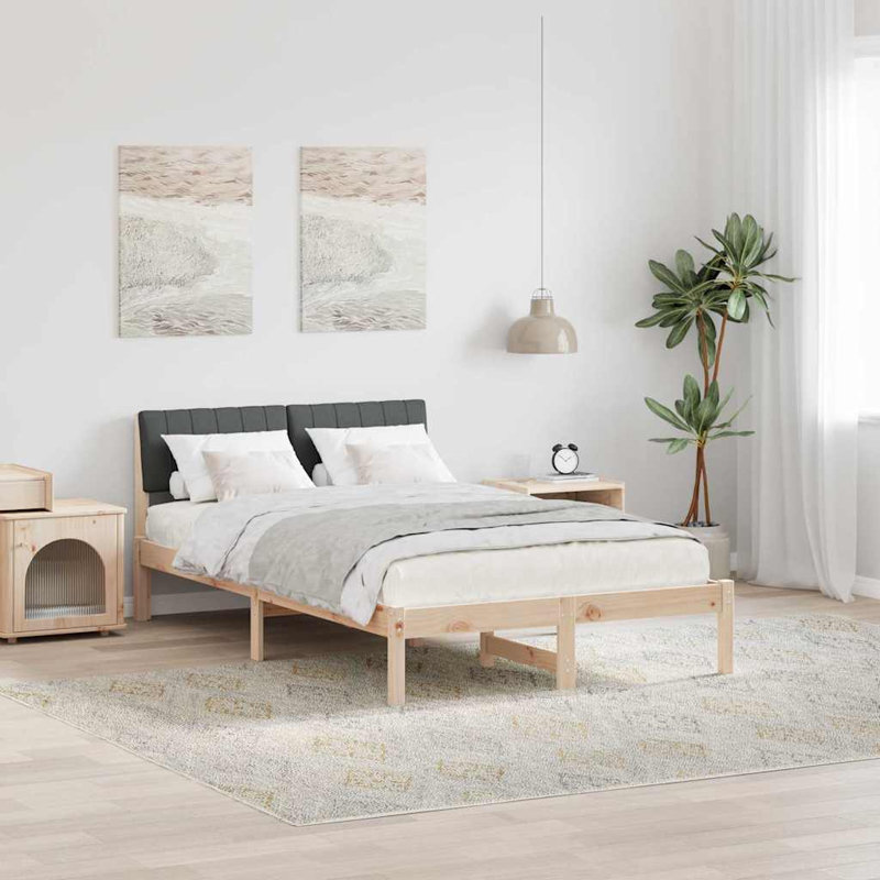 Solid Wood Bed Frame, 120 x 200cm, Brown/Dark Grey