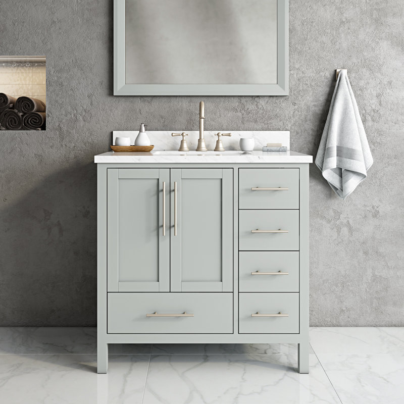 Tristam 36 " W Freestanding Standard Free Standing Single Double Single Vanity Bathroom Vanity With Marble Top, Carrara, Gray