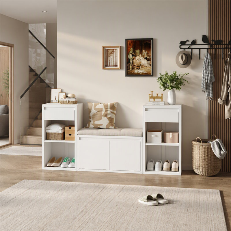 Banc de rangement polyvalent pour entrée avec coussin et compartiments multifonctionnels pour des espaces de vie organisés