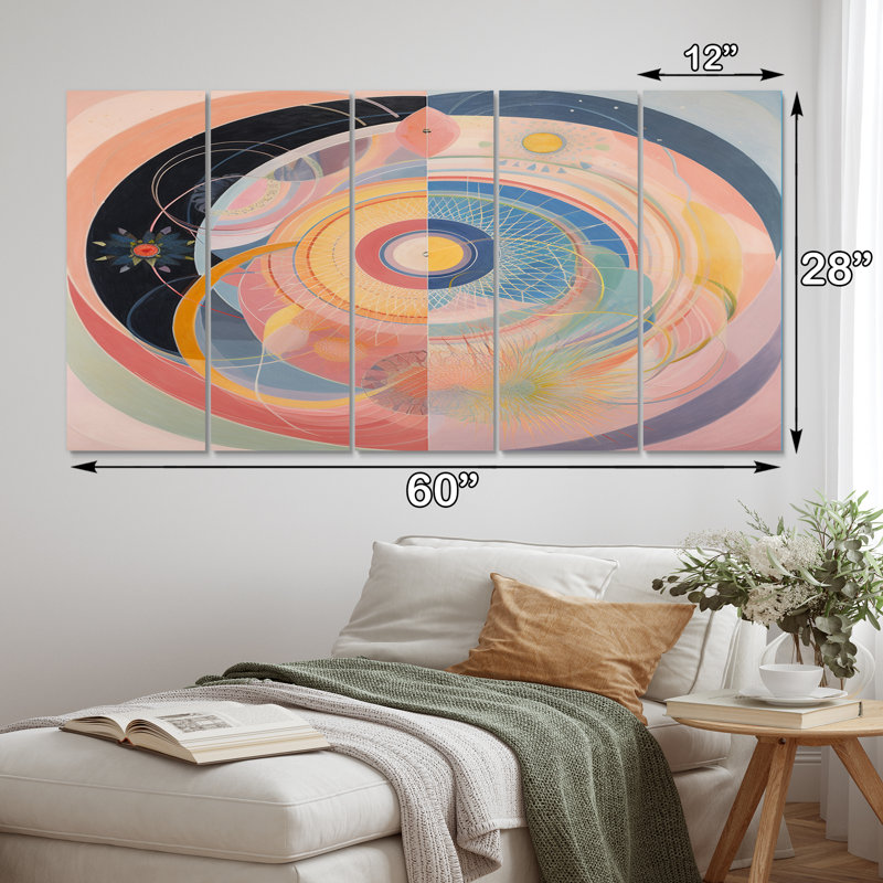 Universal Blossoming Pastel Harmony - Décoration murale spirales abstraites - 5 panneaux égaux