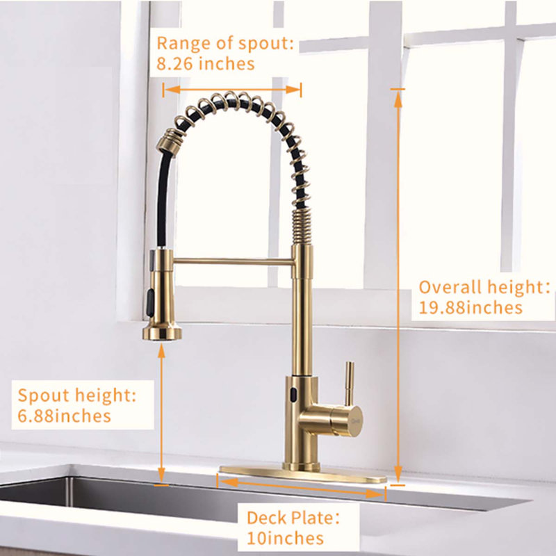 HOOSENG Pull Down Touchless Kitchen Faucet, Brushed Gold