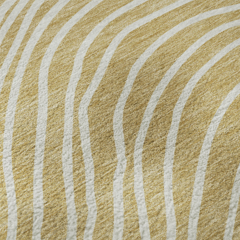 Premium Machine Washable Mayfield AMF2350 Stripes Rug, Gold, 2'6" x 3'10"