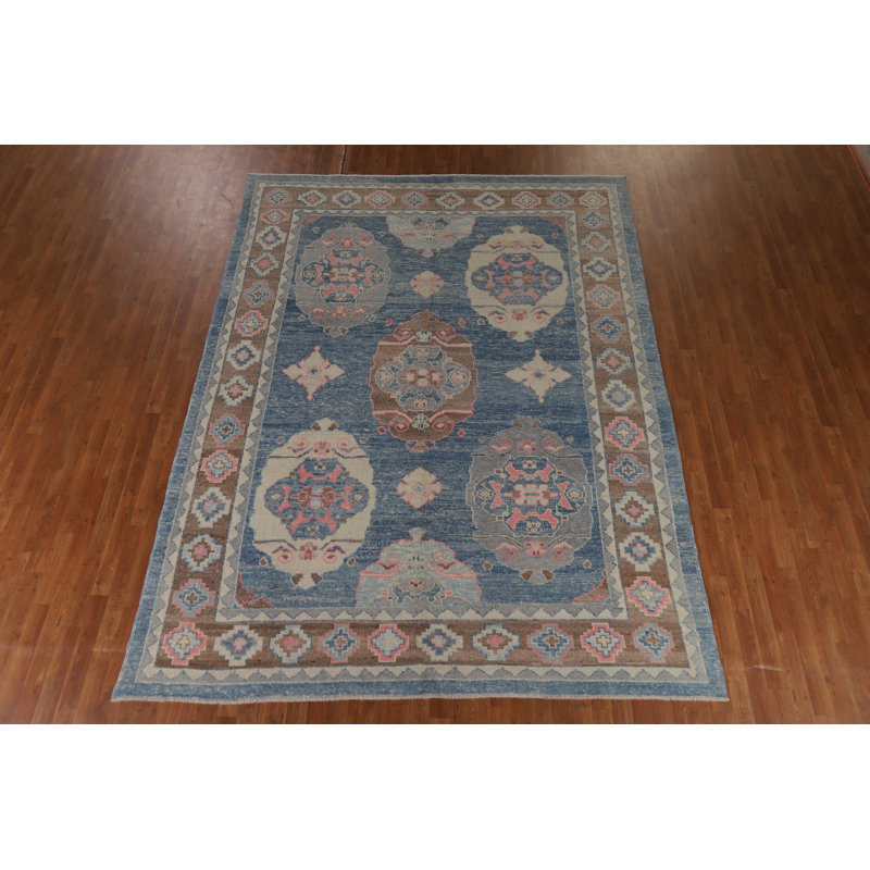 Tapis géométrique bleu Oushak 8 x 11
